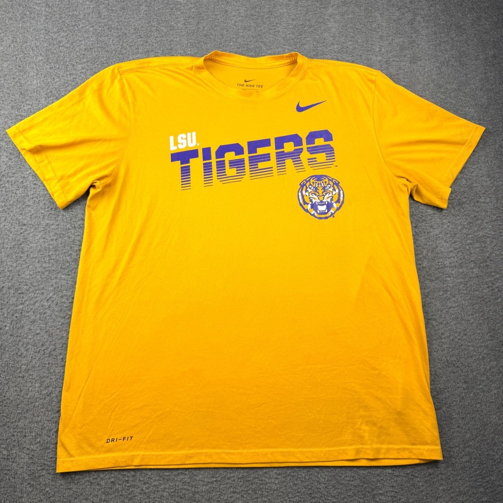 Nike LSU Tigers Dri-FIT Mens XL Gold Short Sleeve Athletic Cut Graphic T-Shirt